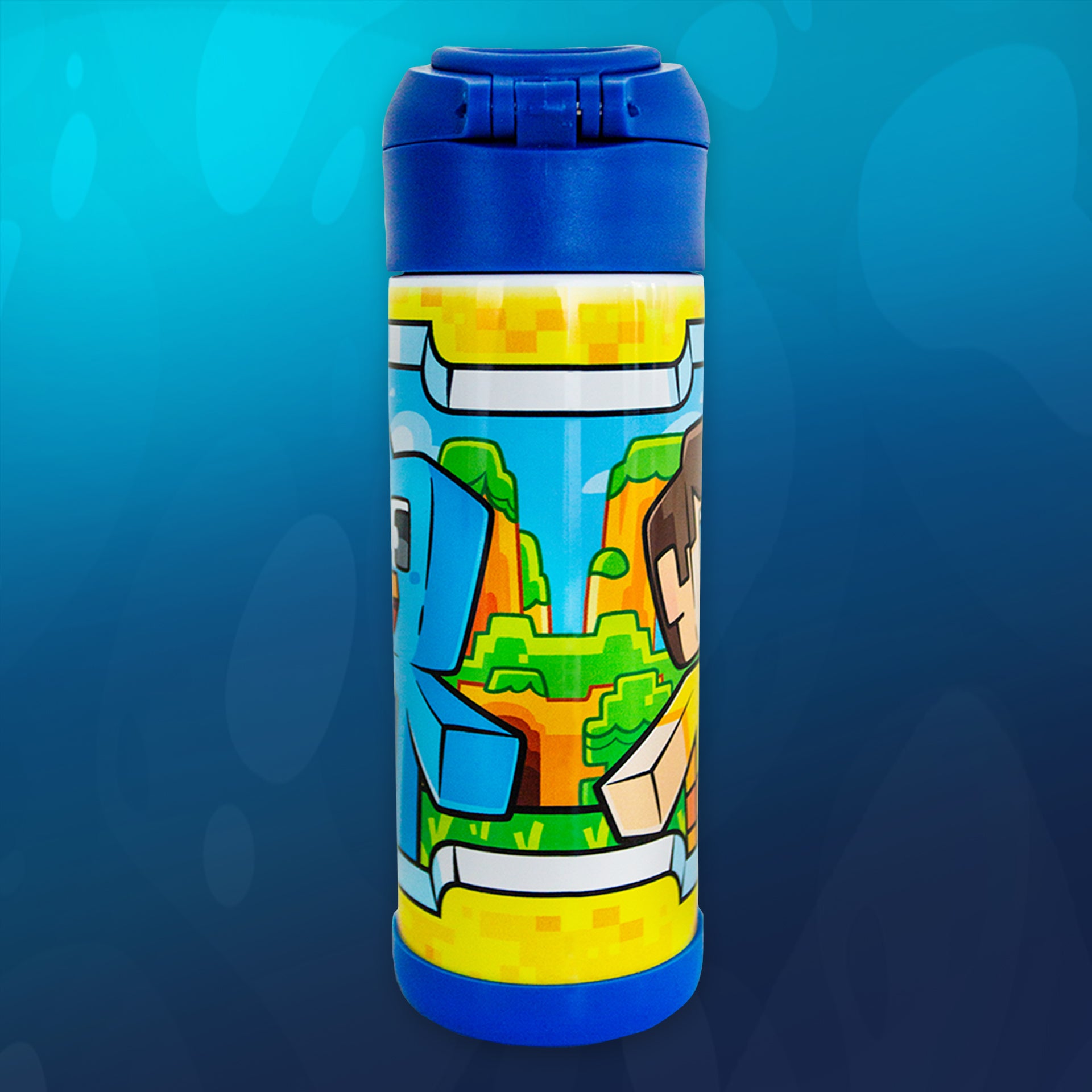 Back view of official Milo and Chip Water Bottle